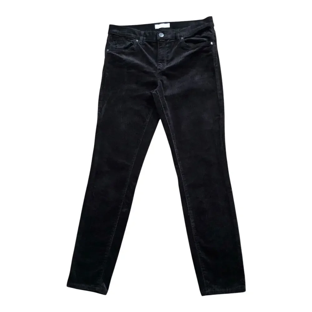 Ann Taylor Loft Modern Skinny Velvet Pants Black Mid Rise Stretch 29/8 Ankle
